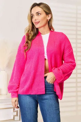 Woven Rib-Knit Drop Shoulder Cardigan