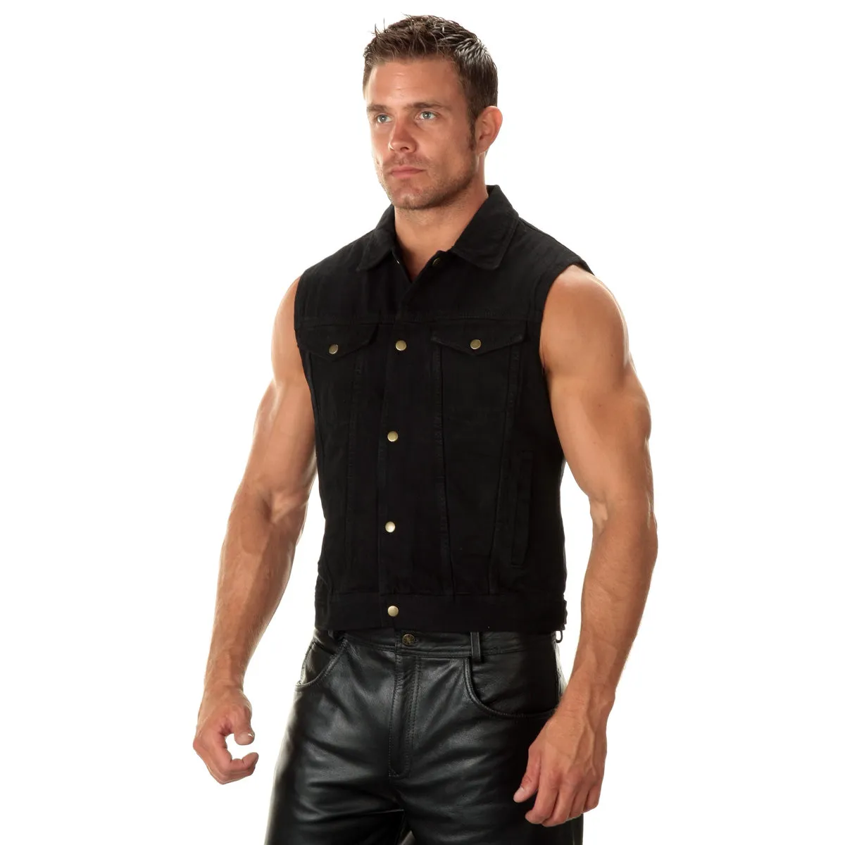 Xelement B285 Men's 'Dirty' Black Denim Motorcycle Rider Vest with