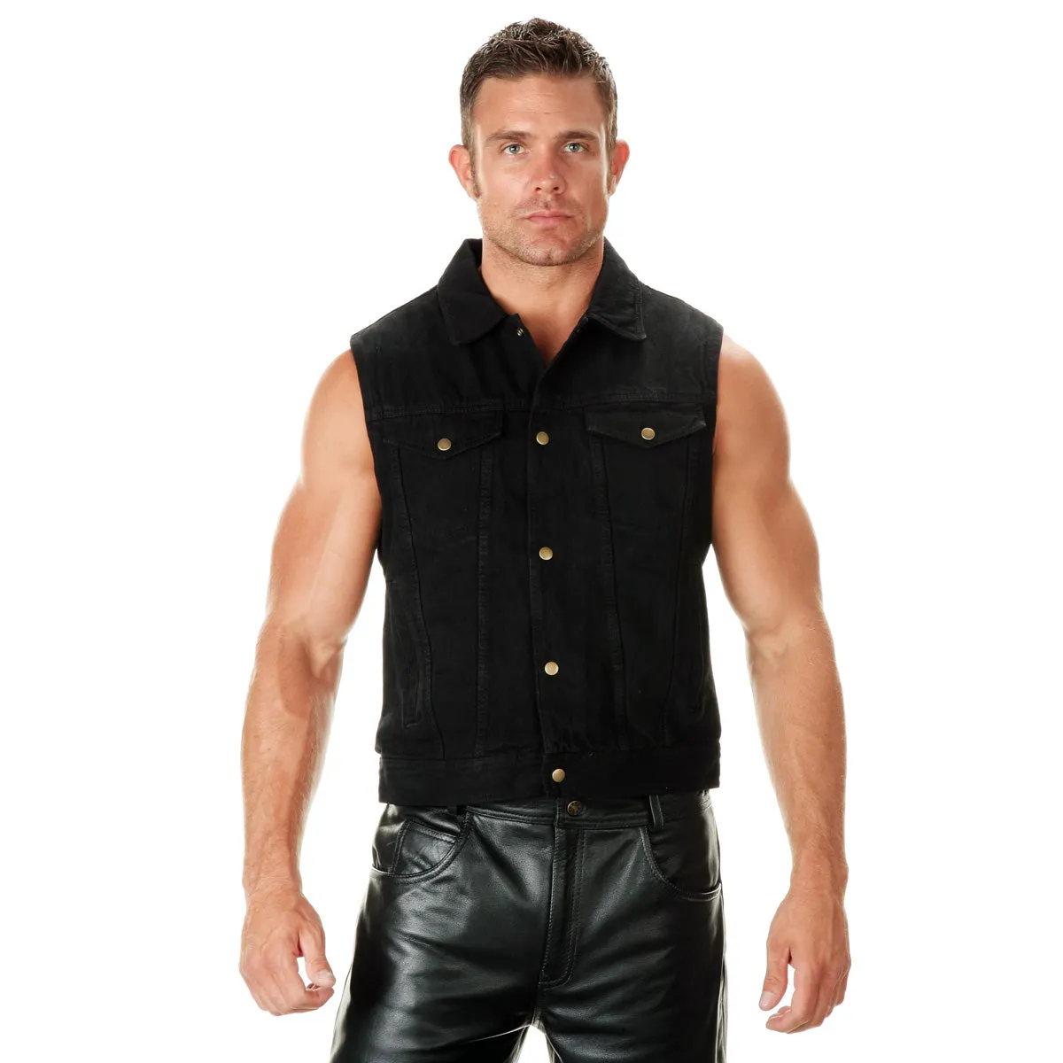 Xelement B285 Men's 'Dirty' Black Denim Motorcycle Rider Vest with