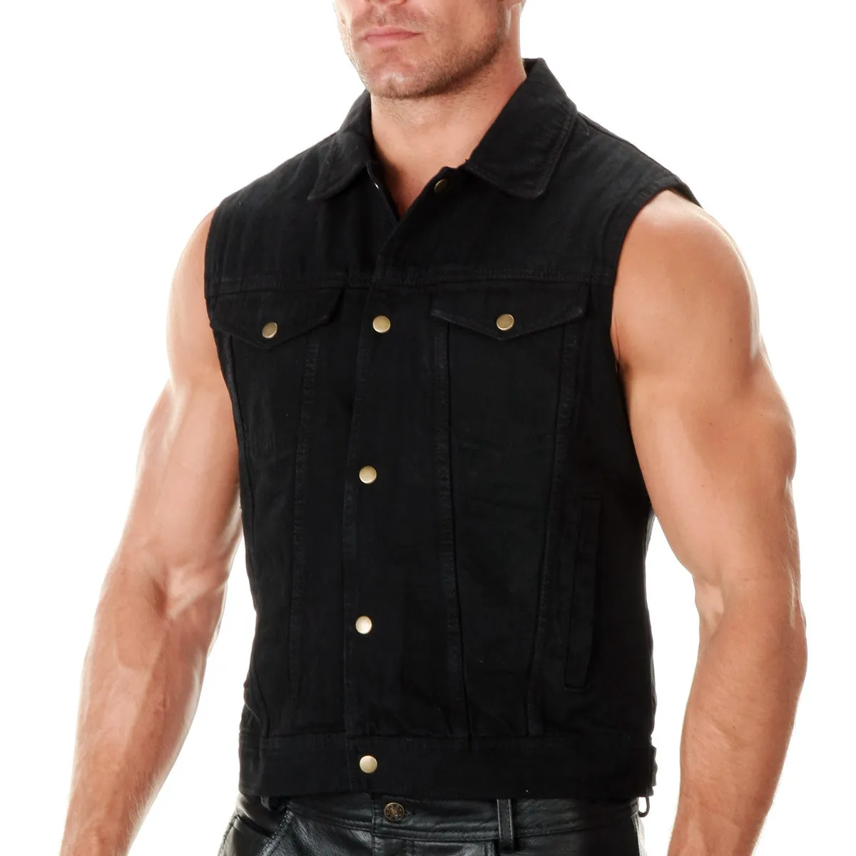 Xelement B285 Men's 'Dirty' Black Denim Motorcycle Rider Vest with